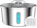 Cat Water Fountain Stainless Steel, 0.8gal/108oz Pet Water Fountain, 3 Replacement Filters, Automatic Cat Fountain with Quiet Pump Suitable for Cats, Dogs and Multi-pet households (Window)