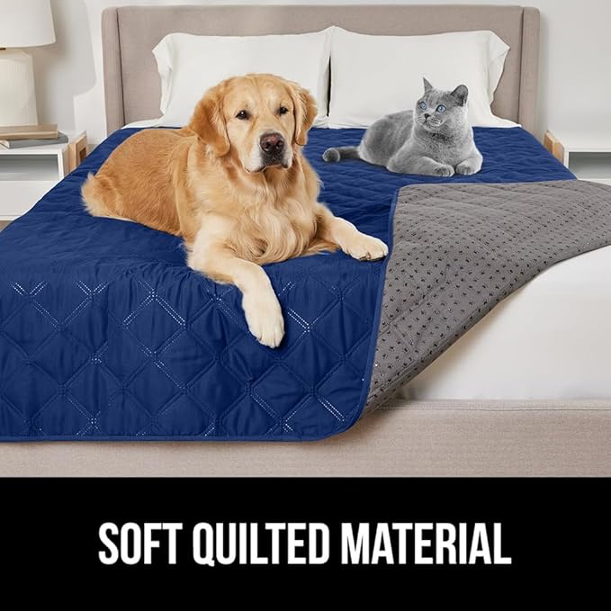 GORILLA GRIP Waterproof Bed Cover for Dogs, 82x82, Gripped Slip Resistant Backing, Leak Proof Washable Dog Blanket Covers Sofa, Couch, Sectional, Crate, Car, RV Seats, Pet Puppy Essentials, Navy Blue