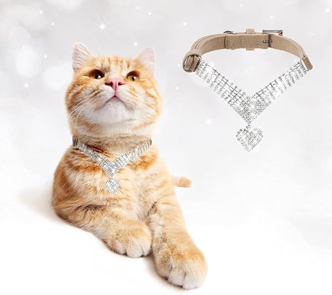 EXPAWLORER Cute Dog Necklace - Rhinestone Dog Collar, Soft Velvet Collar for Girl Boy Cats Dogs, Sparkling Pet Neck Decoration, Adjustable Pet Collar for Puppies Cats Small Medium Dogs, Brown M