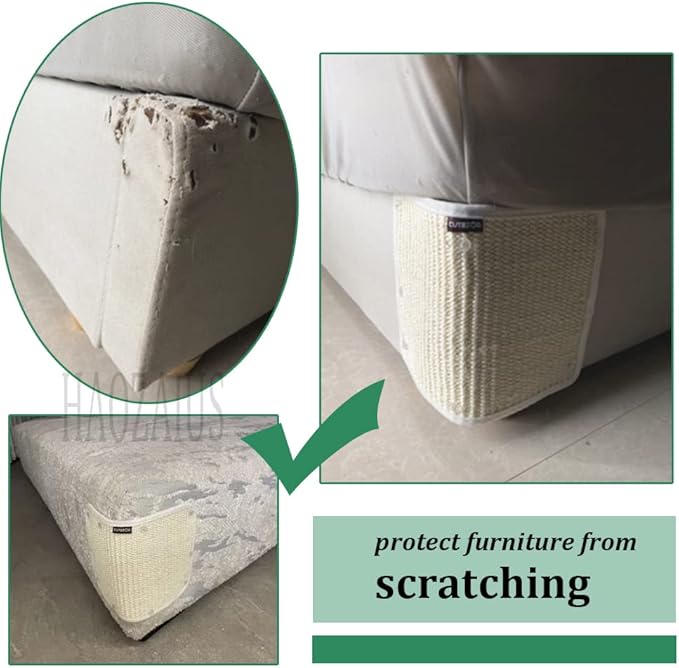 2PCS Cat Scratcher Mat Sofa Protector Natural Sisal Cat Scratching Mat Cat Scratch Couch Bed Corner Cover Heavy Duty Couch Guard Easy Installation Scratch Pad Grinding Claws(Beige Small)