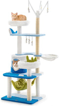 Tangkula Ocean-Themed Cat Tree, Multi-Level Cat Tower with Sisal Scratching Posts, Condo, Perch, Hammock, Jump Platforms, Hanging Interactive Toys, Cute Cat Activity Center for Indoor Cats (65 Inch)