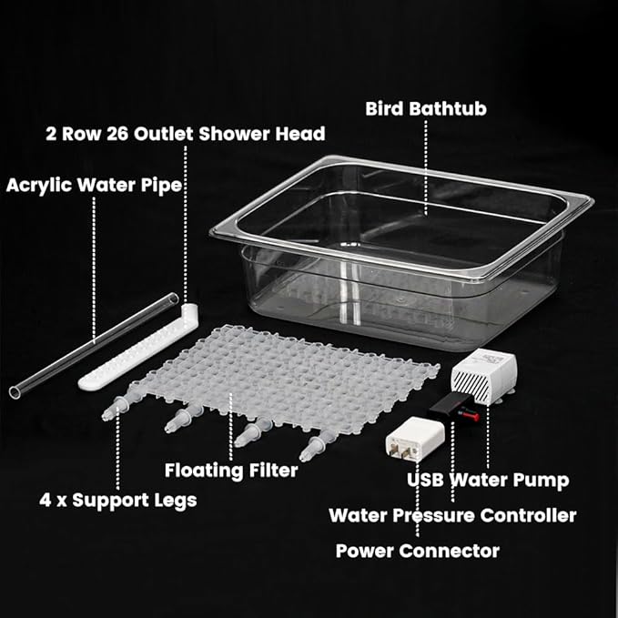 Parrot Bathtub, USB Electric Large Bird Bathtub Shower with Water Pressure Controller, Automatic Pet Bird Bath for Parakeet, Cockatiel, African Grey, Cockatoo, Bird Case Accessories, Bird Toys