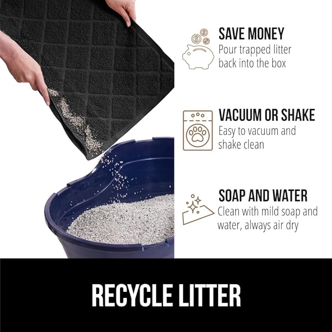 GORILLA GRIP Cat Litter Box Mat, 40x28, Water Resistant, US Designed Kitty Litter Trapping Mats, Easy to Clean, Scatter Control, Less Mess and Clean Floors, Kitten Supplies for Indoor Cats, Black