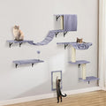 Cat Wall Shelves, Multi-Level Cat Climbing Furniture, Space-Saving Wall-Mounted Cat Climber Set with Perches,Bridge,Hammock,Scratching Board & Ball for Indoor Cat Play (Light Grey)