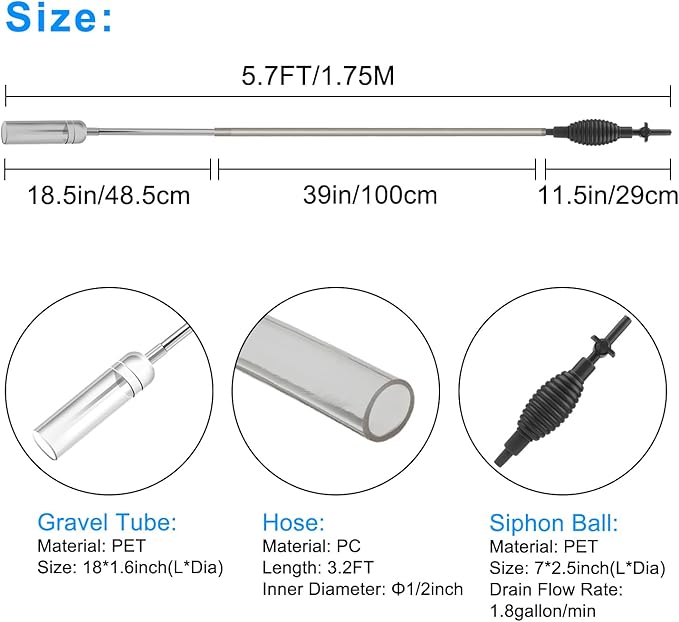 Newpol Aquarium Siphon Vacuum Cleaner for Fish Tank Cleaning Gravel & Sand & Change The Water (5.7FT/1.73M)