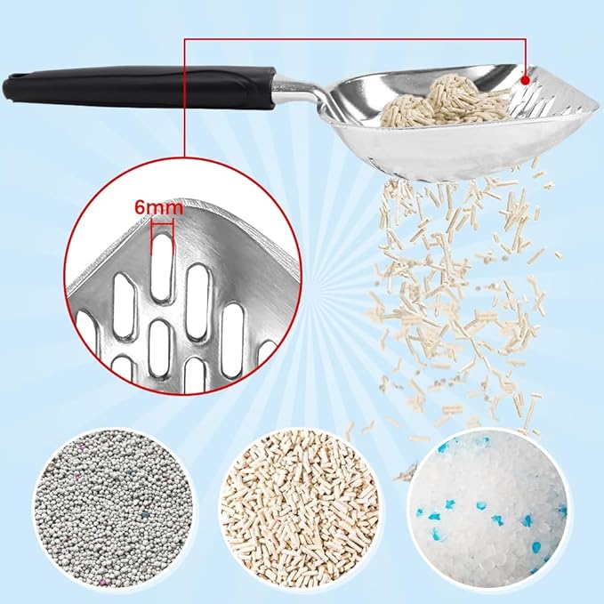 Cat Litter Scoop,Mesh Shovel,Stainless Steel Metal Scoop,Poop Sifting,Mesh Shovel,Suitable for Cat Litter Box(Black)