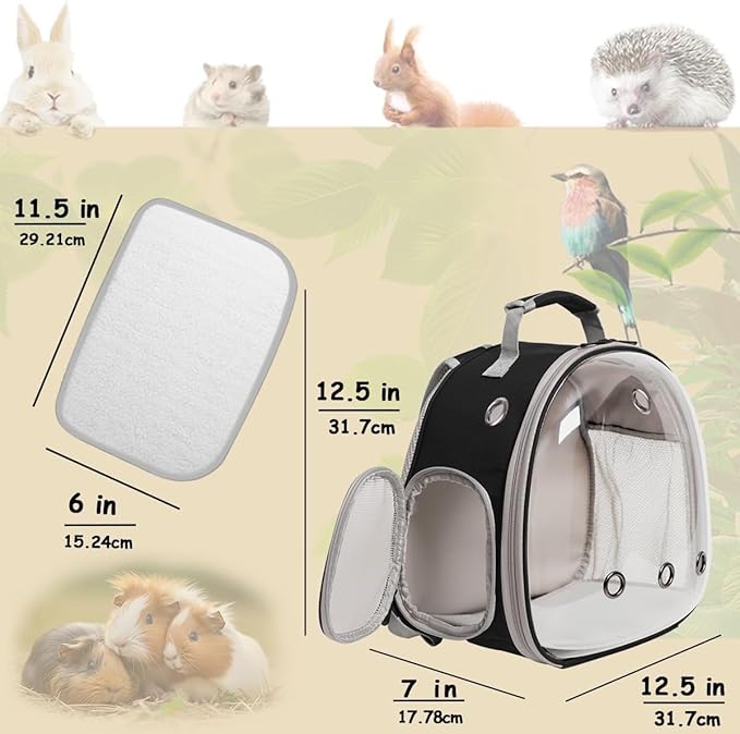 Bearded Dragon Carrier Backpack with Security Printing Harness Set, Reptile Lizard Travel Carrier (Black, Mommy Harness)
