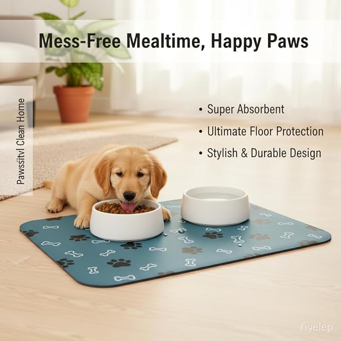 Pet Cat Dog Food Mat Non Slip Mat for Dog Water Bowl Mat Quick Dry Absorbent Cat Feeding Mat, 32 * 17 in, Green