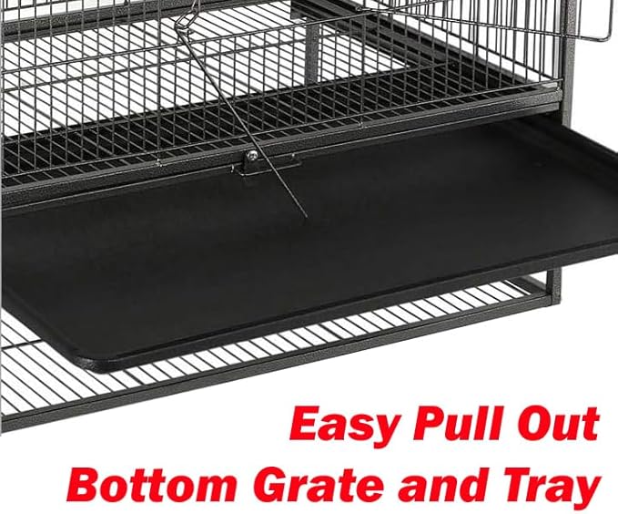 Extra Large Wrought Iron Breeding Flights Canary Parakeet Cockatiel Lovebird Finches Parrot Home Cage Double Large Front Doors 4 Side Doors Bottom Storage Shelf On Lockable Wheels