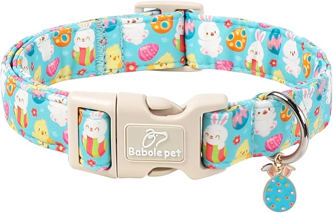 Easter Dog Collar for Puppy Small Dogs - Cute Easter Egg Hunt Dog Collars for Boy Girl Dogs, Playful Bunny & Chick Print, Lightweight Adjustable Spring Holiday Dog Collar XS