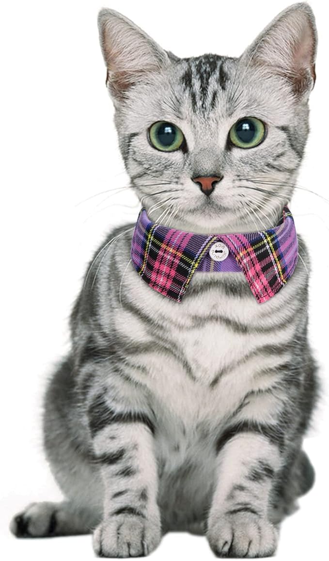 Faleela 2 Pack/Set Cat Collar with Cute Bow Tie and Bell,Breakaway Plaid Shirt Collar for Kitty Adjustable Safety