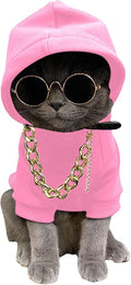QWINEE 3Pcs Dog Hoodie Cat Apparel Dog Custume Set with Necklace and Sunglasses Pet Clothes for Puppy Small Medium Dogs Cats Light Pink Medium