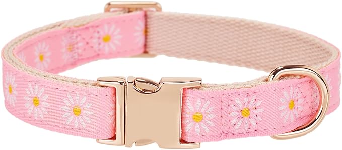 Woven Dog Collar with Metal Buckle Adjustable Jacquard Retro Dog Collars for Small Medium Large Dogs(Pink Daisy,S)