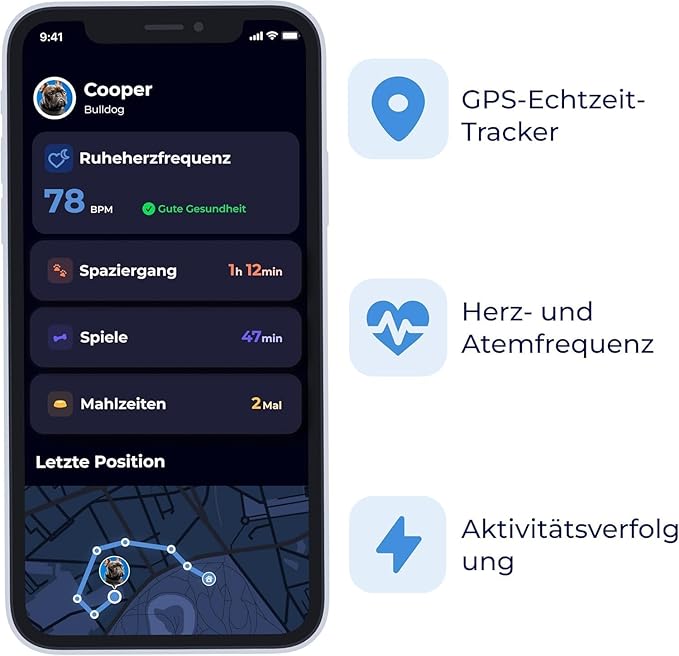 Invoxia Minitailz - Health & GPS Tracker for Dogs #1 - Cardiac and Respiratory Scan - Real-time Location - Activity and Well-Being Analysis - Compact, Lightweight, and Easy to Install