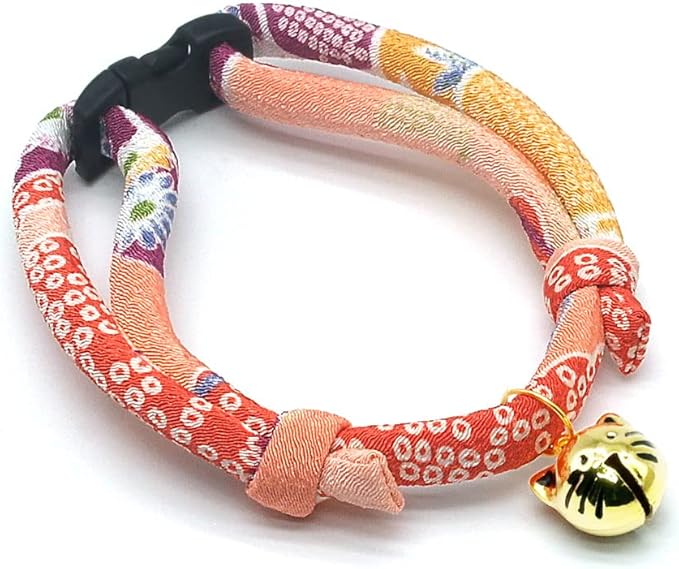 PetSoKoo Cat Collar with Kitty Face Bell. Cute Japan Chirimen Kitten Collar. Soft & Lightweight.