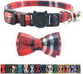 Cat Collar Breakaway with Bell and Bow Tie, Plaid Design Adjustable Safety Kitty Kitten Collars(6.8-10.8in)(Red Plaid 3)