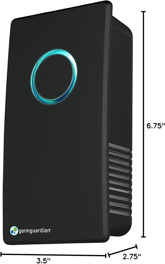 Germ Guardian GG1100B 7” Pluggable Small Air Purifier, Small Room Wall Air Sanitizer, Freshens, UV-C Light Kills Germs, Reduces Odors From Pets, Cooking, Mold, 1-Yr Wty (Black) (Pack of 6)