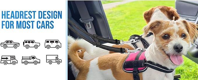 Dog Seat Belt for Car, Dual Pet Vehicle Headrest Restraint Safety Seatbelt,Two Dog Leash No Tangle Dog Car Leash Seat Belt,Duty Adjust Elastic Connect Harness in Vehicle Travel (Red)