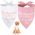 SZEE Bridal Shower Gifts for Bride, 2 Pack My Humans are Getting Married Dog Bandanas, Wedding or Engagement Gift for Couples, Dog Wedding Bandanas, Engagement Party Decorations (Pink & White, XL)