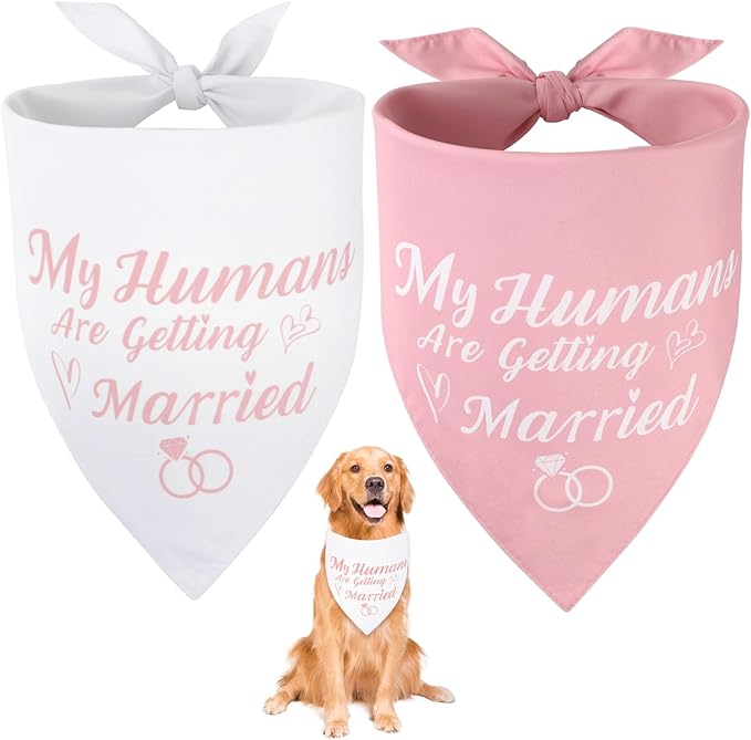SZEE Bridal Shower Gifts for Bride, 2 Pack My Humans are Getting Married Dog Bandanas, Wedding or Engagement Gift for Couples, Dog Wedding Bandanas, Engagement Party Decorations (Pink & White, XL)
