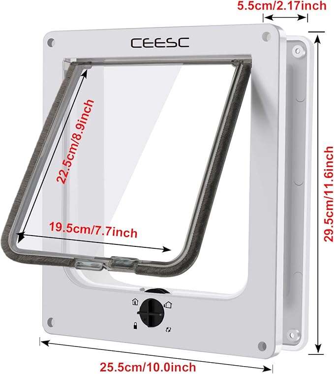 CEESC Extra Large Cat Door (Outer Size 11.6" x 9.8"), Rotary 4 Way Locking Cat Door for Interior Exterior Doors, Weatherproof Pet Door for Cat & Doggie with Circumference < 24.8",Upgraded Version