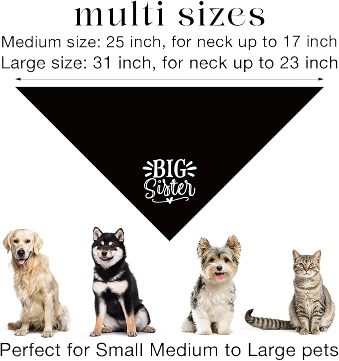 Big Sister Bandana for Dogs, Pet Pregnancy Announcement, Black Dog Bandana, Dog Bandanas for Large Dogs (L)
