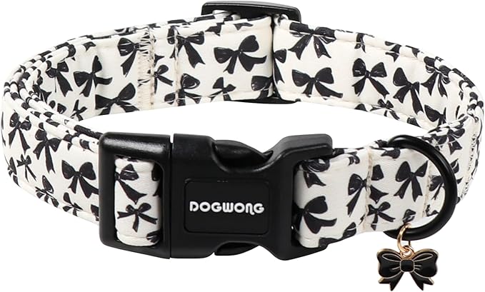 DOGWONG Cute Dog Collar, Black Bow Pattern Dog Collar, Girl Female Dog Collars with Strong Plastic Buckle for Small Dogs,XS