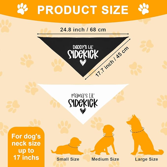 2 Pack Dog Bandana Pregnancy Announcement, Daddy's and Mama's Lil Sidekick Gender Reveal Puppy Dog Scarf Accessories, Adjustable Pet Bandana Scarf for Small Medium Large Dogs
