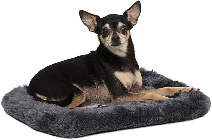 MidWest Homes for Pets QuietTime XXS Dog Bed – Gray Faux Fur Bolster, Ultra-Soft and Machine Washable, Fits 18-Inch Crates and Carriers, for Small Dogs and Cats