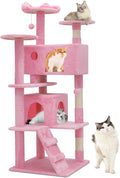 Athena Collection 54 Inch Cat Tree for Indoor Cats, Multi-Level Tower With 2 Condos, Scratching Post & Dangling Ball, Tall Climbing Center, Pink