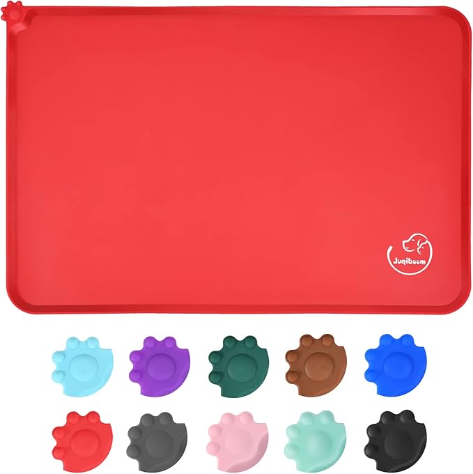 Silicone Waterproof Dog Cat Pet Feeding Mats, Non Slip, Easy Clean Pet Dog Cat Bowl Mats Placemat (18.5" x 11.5") Red