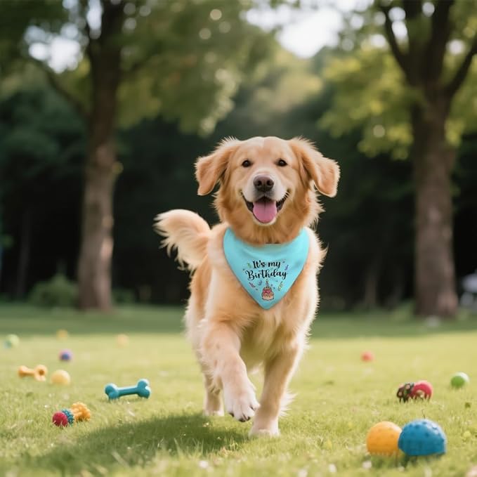 It's My Birthday Blue Dog Bandana, Birthday for Dog Mom Dad, Funny Puppy Scarf Accessory Decoration Photo Shoot for Party Dinner Holiday, Cute First Birthday Supply for Puppy