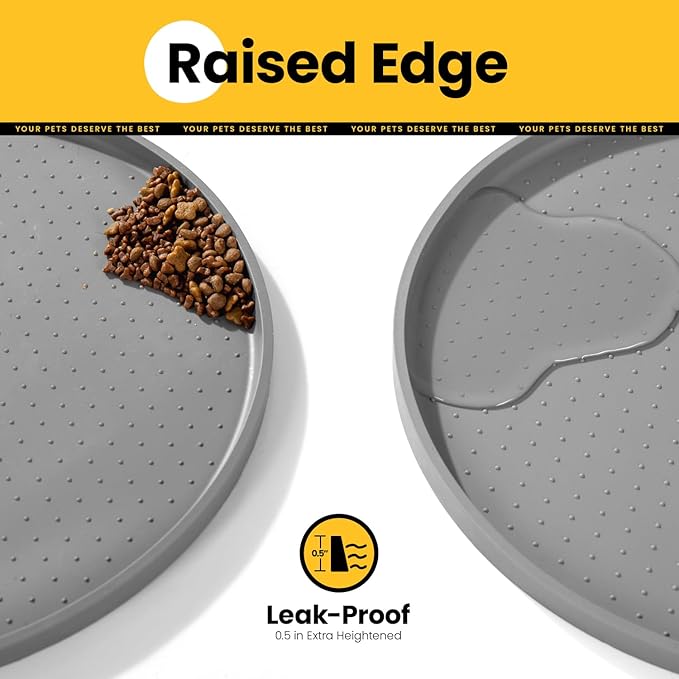 Dog Food Mat,1/2 Inch Raised Edges Cat Feeding Mat for Spill Containment,BPA-Free Silicone Pet Food Mats for Floor Waterproof,Rubber Dog Placemats for Food and Water Bowls(Grey,19"x12")