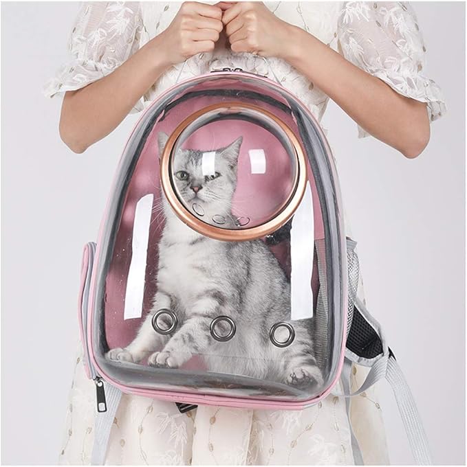 Pet Space Capsule Backpack, Small Medium Cat Puppy Dog Carrier, Transparent Breathable Heat Proof, Pet Carrier for Travel Hiking Walking Camping, Pink