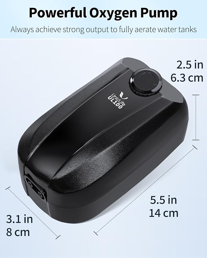 Uniclife Aquarium Air Pump Dual Outlet Fish Tank Aerator with Accessories for 5-200 Gallon Tank