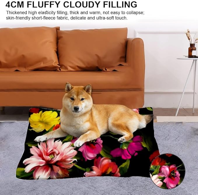Pink Flowers Pet Sleeping Pad Cat Cushion Pad Pet Beds for Cats Ink Painting Soft Bed Non- Slip Bottom Winter Supplies Multi- Scenario, Multi- Model Crate Dog Bed Gift Printed Dog