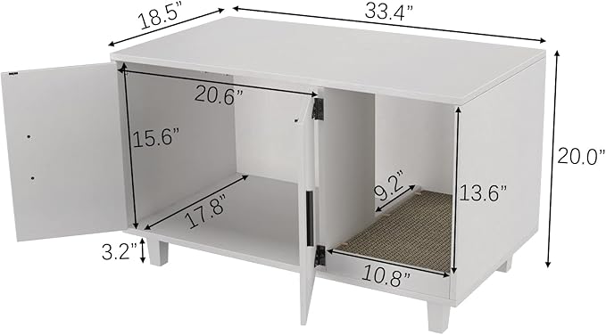 GDLF Modern Wood Pet Crate Cat Washroom Hidden Litter Box Enclosure Furniture House as Table Nightstand with Scratch Pad,Stackable (White)