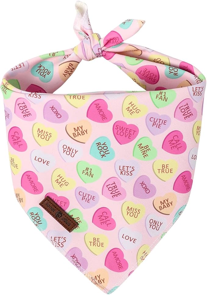 Lionet Paws Valentine's Day Dog Bandana Washable Cotton Beige Handkerchief Scarf Triangle Love Letter Bandana for Small Medium Dogs Girl Boy