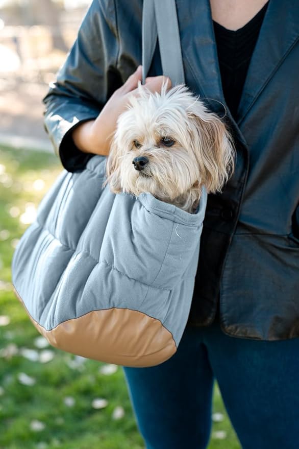 Plush Dog Purse Carrier for Small Dogs, Soft Dog Tote Bag with Safety Harness Clip, Cozy Pet Carrier for Dogs Under 15 lbs, Comfortable Dog Shoulder Carrier for Travel, Light Blue