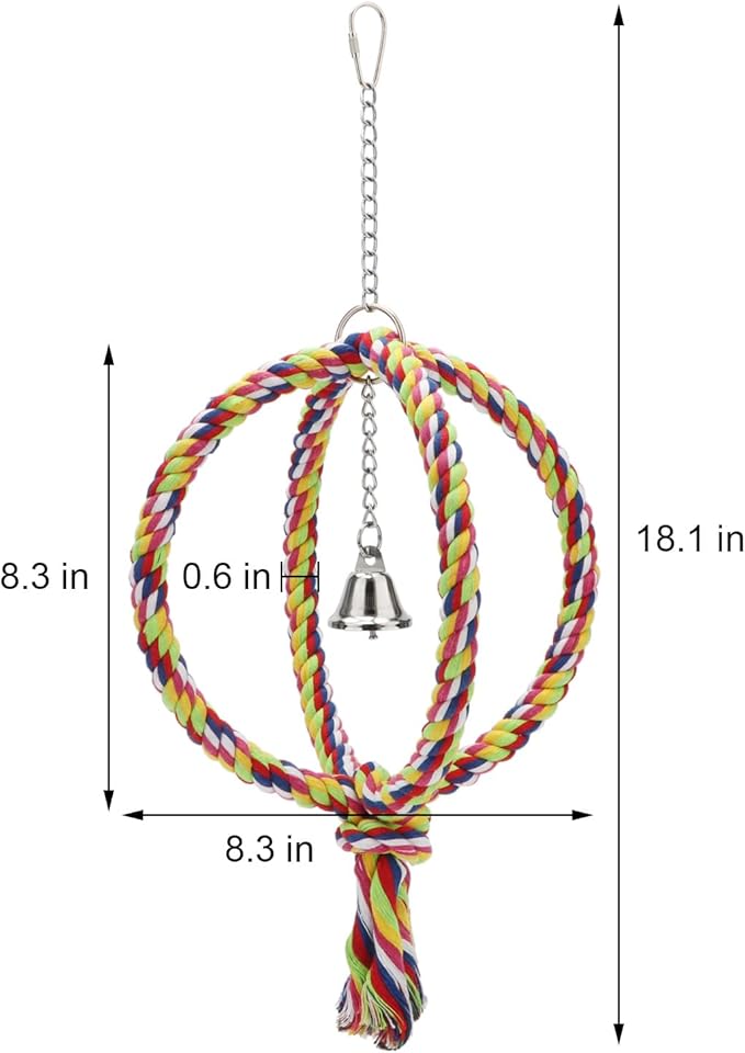 Bird Rope Swing Colorful Perch Climbing Toy for Parrots Budgie Parakeet Cockatiel Cockatoo Conure (8.3 inch)