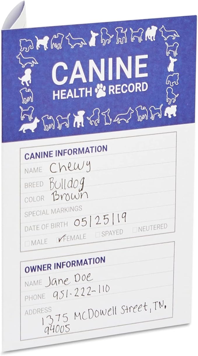 Juvale Puppy Record Card - Compact Portable Puppy Vaccination Record & Ink-Resistant Dog Vaccination Card - Dog Breeding Supplies - Pack of 24, 5 x 3.5 in Folded, White, Paper