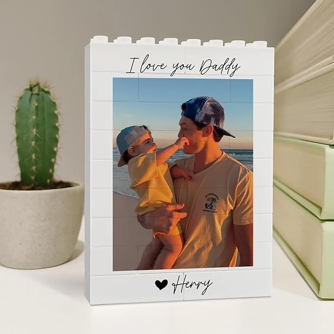 NAZENTI Custom Daddy and Me Brick Photo Block gifts for Fathers Day, Christmas, Birthday, Personalized Photo Puzzle Gift for Dad, Image Building Block Gift For Husband, Custom Home Decor for Family