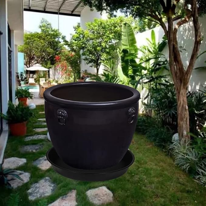 4 Pack of 20 21 inch Plant Saucer Round, Deep Plant Saucers for Pots, Heavy Duty Plastic Plant Drip Tray for Indoors Outdoor, Bird Bath Bowls, Plant Trays for Planter 19-22" (21 inch, Black)