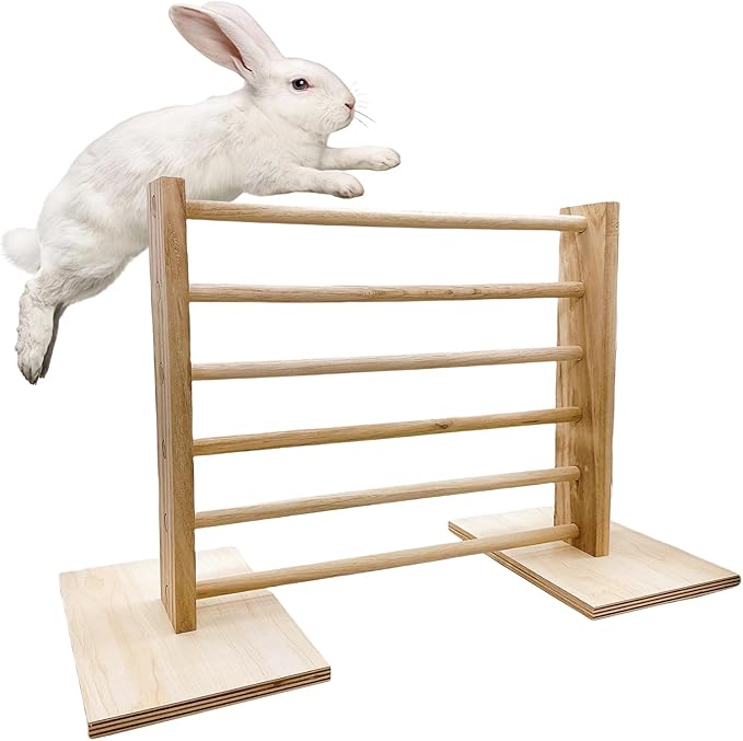 Hamiledyi Rabbit Jump Bar Rabbit Adjustable Hurdles Wooden Obstacle Exercise Agility Toys Training Jumping for Bunny Guinea Pig Ferret Squirrel