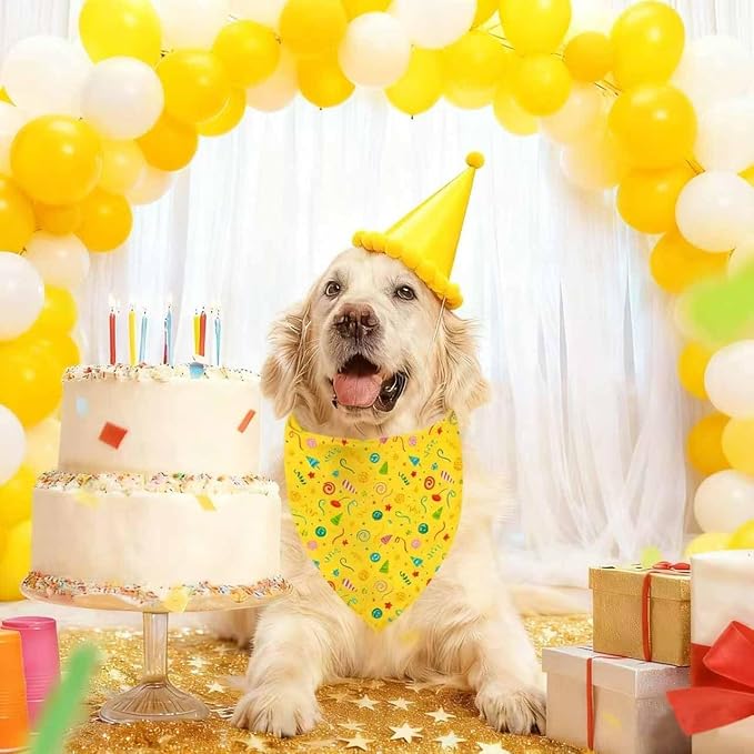 Birthday Dog Bandanas, Double Side Reversible Large Pet Bandanas, Celebration Set, Adjustable Triangle Holiday Scarves for Dogs Girl Boy Pets