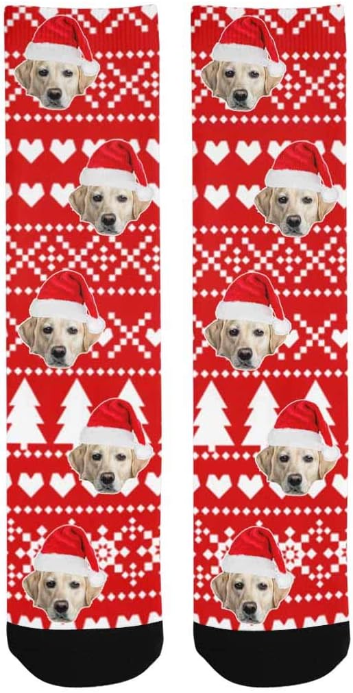 Custom Face Socks, Personalized Dog Lover Pet Photo Picture on Socks Unisex Athletic Crew Socks for Men Women