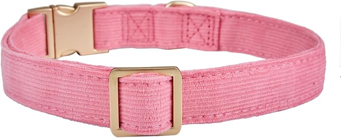 Soft Cotton Dog Collar with Metal Buckle Adjustable Heavy Duty Comfy Corduroy Collars for Small Medium Large Dogs,Rosy Pink,Large