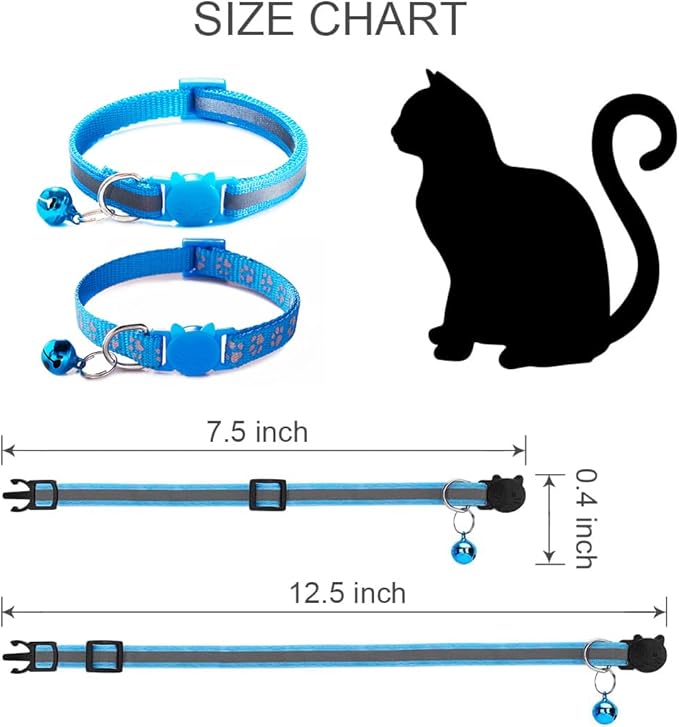 Pink Cat Collars with Bells, [2 Pack] Break Away Cat Collar with Bells, Reflective Kitten Collar Breakaway for Boy Pet Cats Kitty