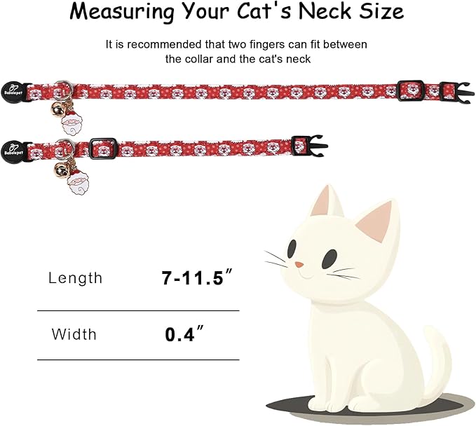 2 Pack Christmas Cat Collars - Breakaway Cat Collar with Bell, Christmas Tree and Santa Pendant, Winter Adjustable Kitten Collars for Girl Boy Cats, Pink&Red