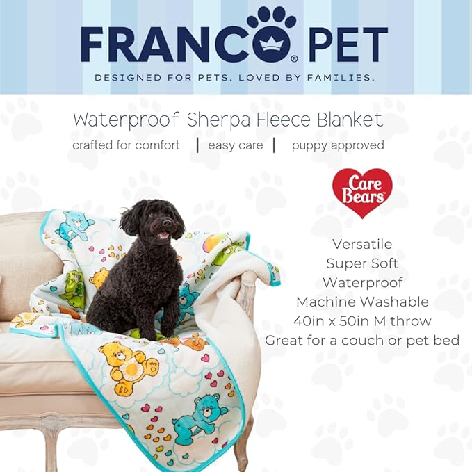 Franco Pet Care Bears Super Soft Cozy Waterproof Sherpa-Backed Blanket Throw for Medium Dogs, Couch/Bed/Car, 40x50 (Officially Licensed Product)